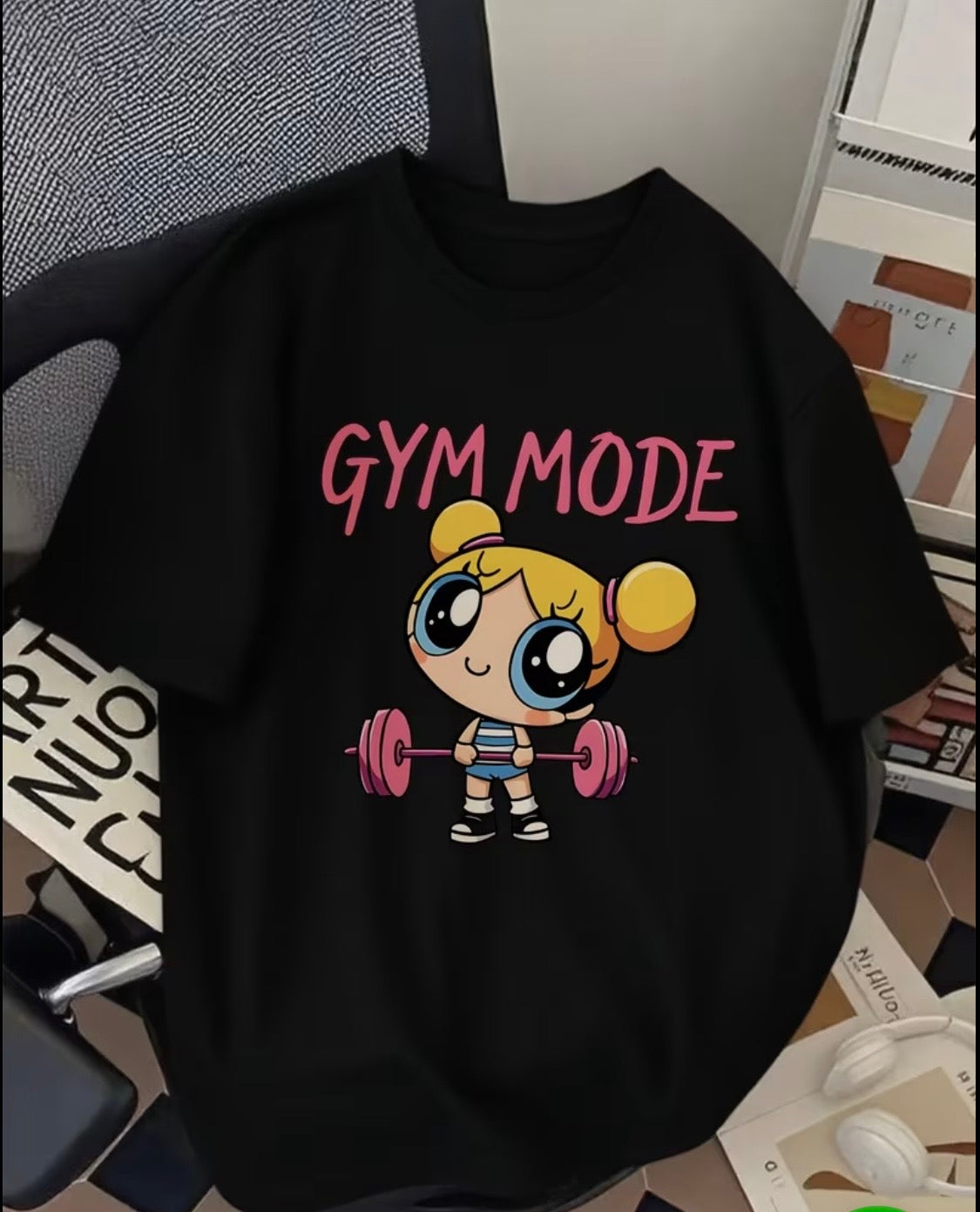 Camiseta de dibujo animado camiseta de cuello redondo, con con estampado, Top, casual manga, corta de mujer, modo gym