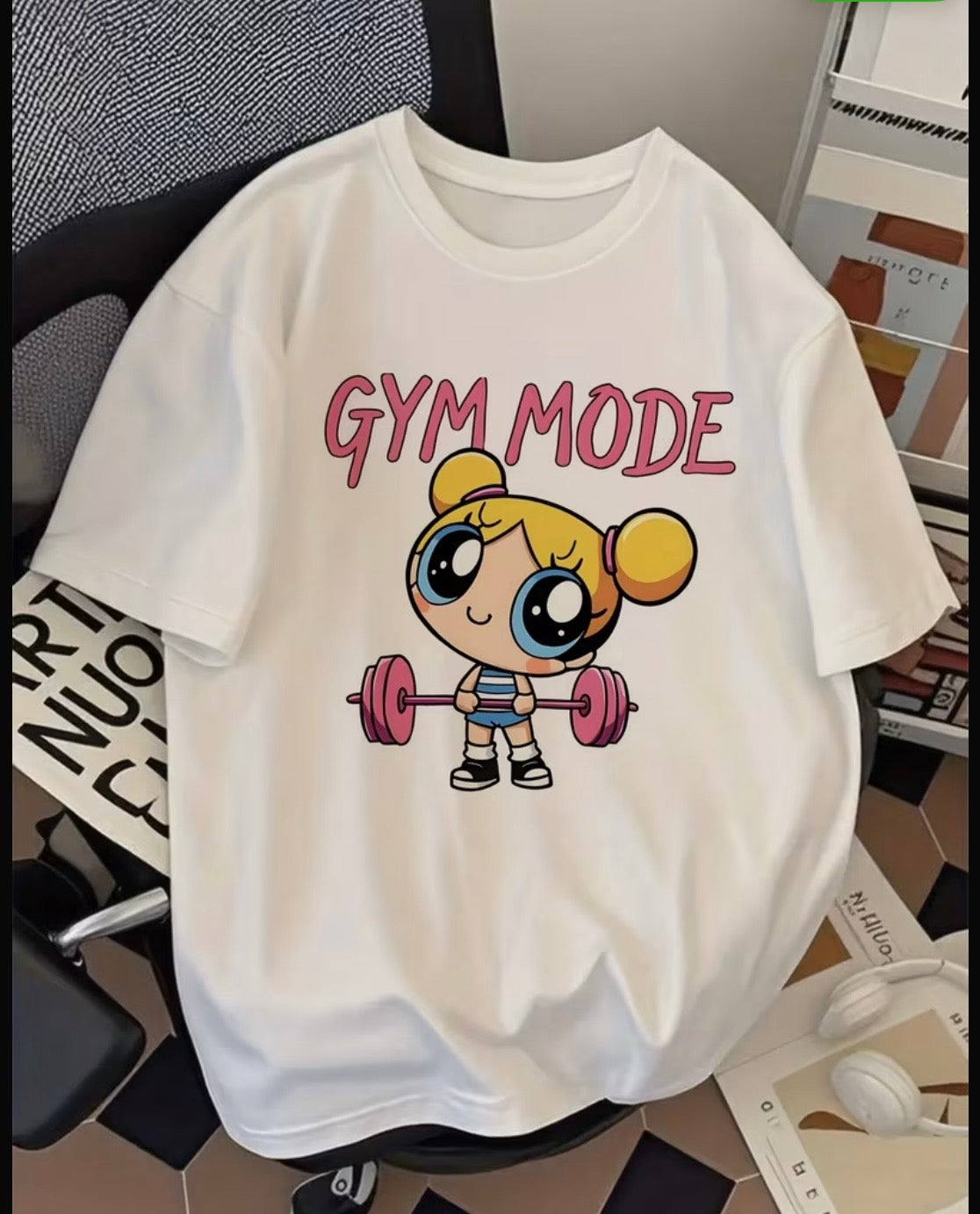 Camiseta de dibujo animado camiseta de cuello redondo, con con estampado, Top, casual manga, corta de mujer, modo gym